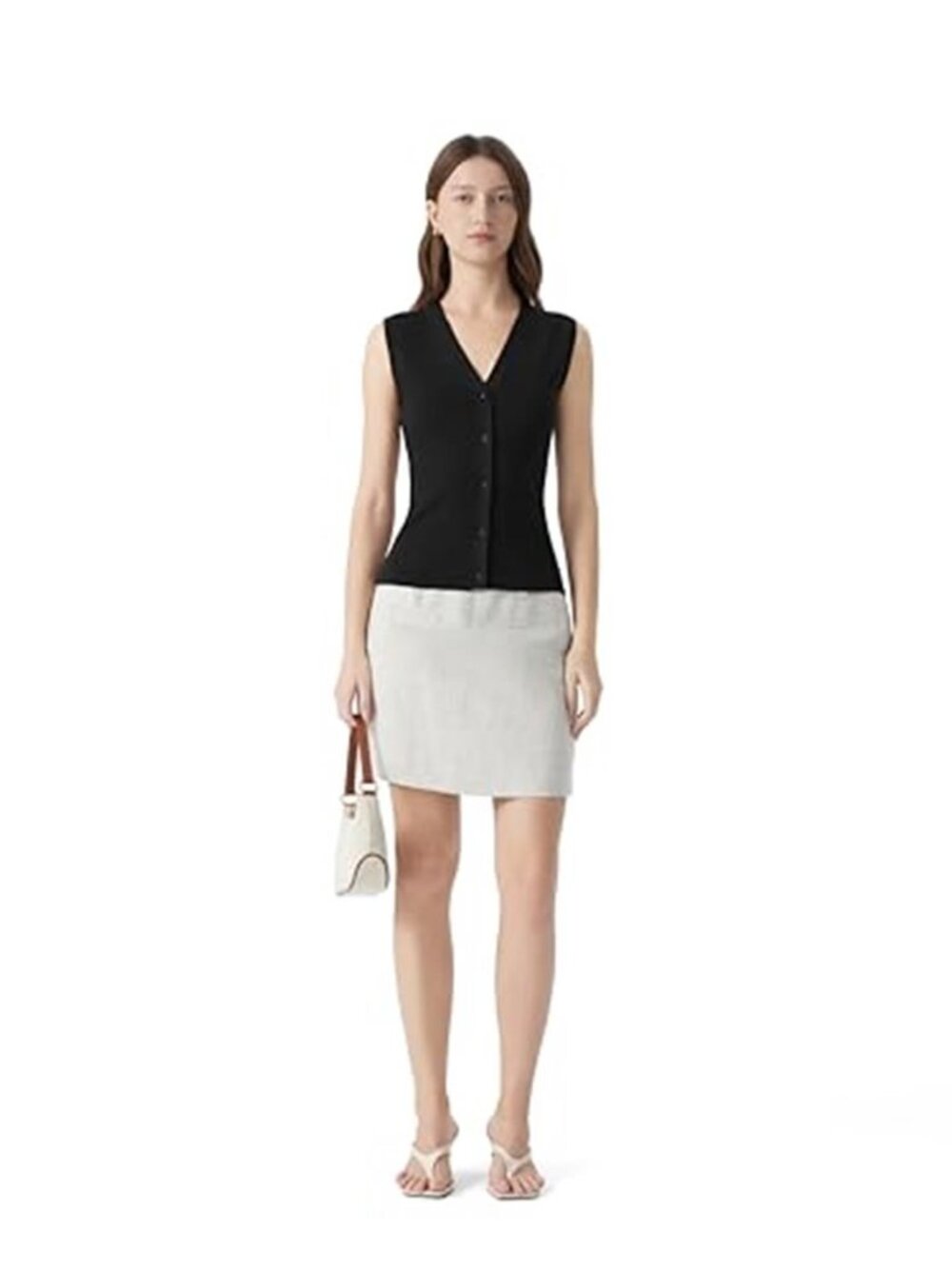 Women's Sleeveless Sweater Tops Summer V Neck Button Down Vest Top - Picture 3 of 5
